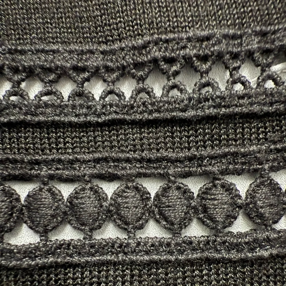 White House Black Market Sweater Top Small Black Lace Crochet Trim Layered Hem